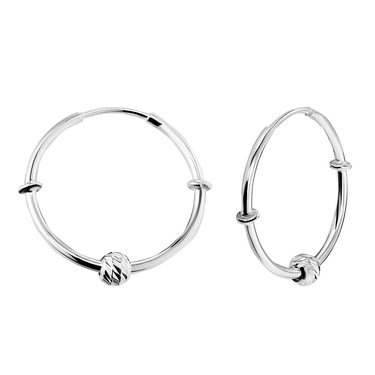 Серебряные классические гладкие серьги Кольца / Конго / Круглые с подвижным шариком, родий, 2 см