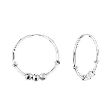 Серебряные классические гладкие серьги Кольца / Конго / Круглые с подвижными шариками, родий, 3 см
