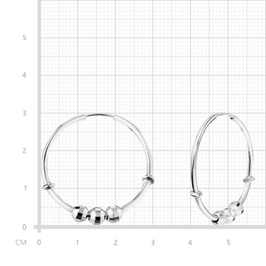 Серебряные классические гладкие серьги Кольца / Конго / Круглые с подвижными шариками, родий, 3 см