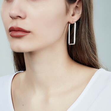 Серебряные серьги Кольца / Конго / Прямоугольники, высота 4,5 см