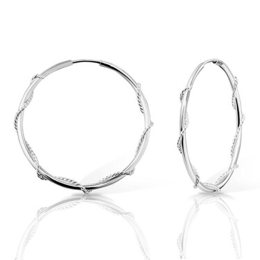 Серебряные классические гладкие серьги Кольца / Конго / Круглые с обмоткой канат, 3 см