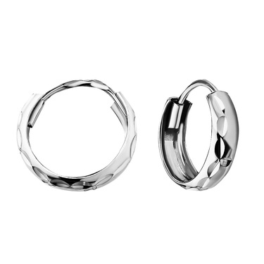 Серебряные серьги Кольца / Конго / Круглые / Хаггисы,с насечками,  диаметр 1,5 см, родирование