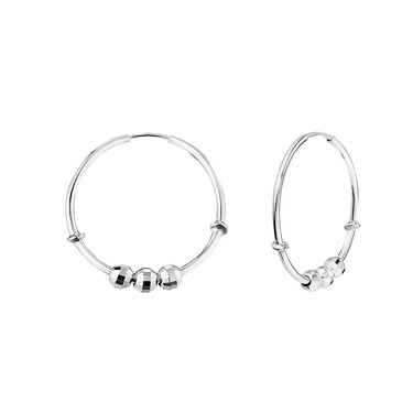 Серебряные классические гладкие серьги Кольца / Конго / Круглые с подвижными шариками, 2,5 см, родий