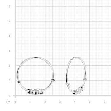 Серебряные классические гладкие серьги Кольца / Конго / Круглые с подвижными шариками, 2,5 см, родий