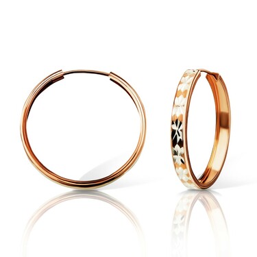 Серебряные классические серьги Кольца / Конго / Круглые с алмазной гранью, диаметр 3 см, позолота