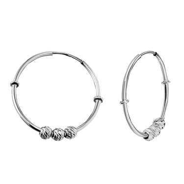 Серебряные классические гладкие серьги Кольца / Конго / Круглые с подвижными шариками, родий, 2,5 см