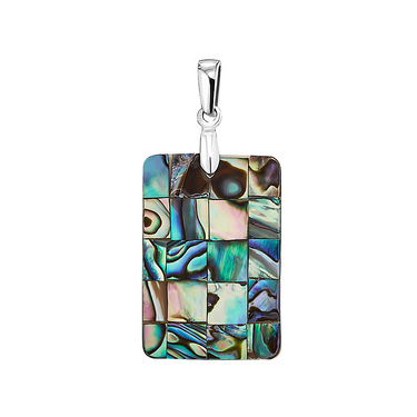 Серебряная прямоугольная подвеска, перламутр, узор клетка