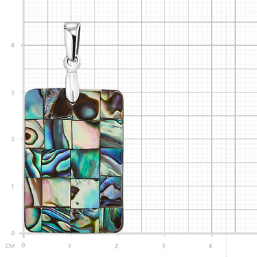 Серебряная прямоугольная подвеска, перламутр, узор клетка