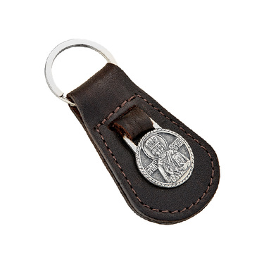Брелок автомобилиста из коричневой кожи, серебряная вставка 