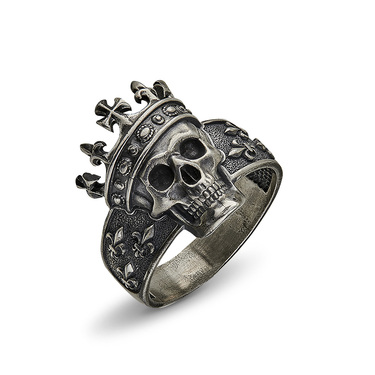 Серебряное мужское кольцо "Череп Короля", чернение