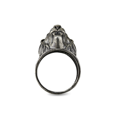 Серебряное мужское кольцо с головой льва, чернение