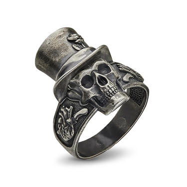 Серебряное мужское кольцо с черепом "Джек Потрошитель", чернение