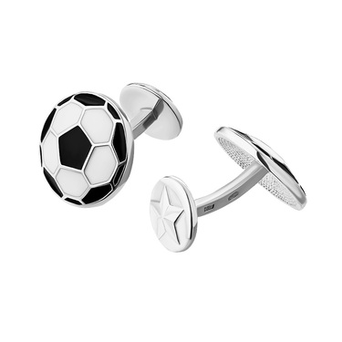 Серебряные запонки "Футбольные мячи", с черной и белой эмалью