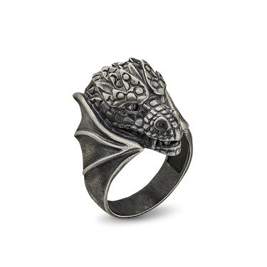 Серебряное мужское кольцо "Голова Дракона", чернение