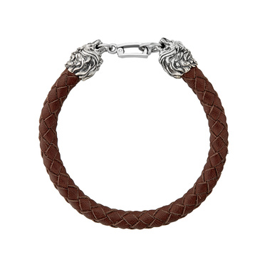 Мужской браслет из коричневой плетеной кожи с серебряным замком 