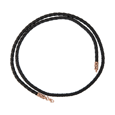 Ювелирный шнурок Гайтан черный, Плетеная Экокожа 4 мм с серебряным замком, Позолота