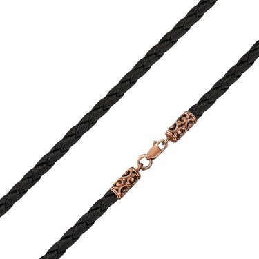 Ювелирный шнурок Гайтан черный, Плетеная Экокожа 4 мм с серебряным замком, Позолота