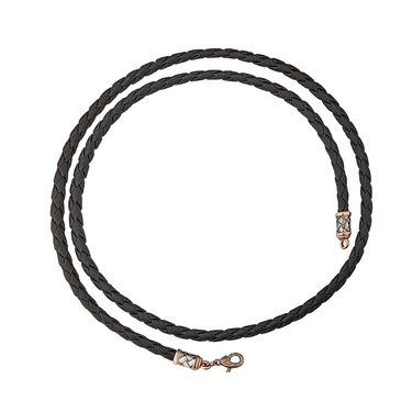 Ювелирный шнурок Гайтан черный, Плетеная Экокожа 4 мм с серебряным замком, Позолота