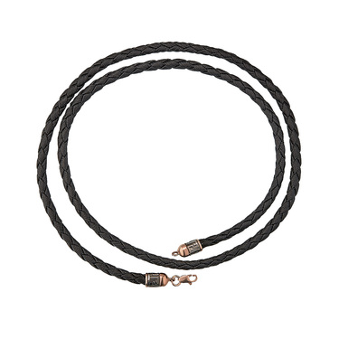 Ювелирный шнурок Гайтан черный, Плетеная Экокожа 4 мм с серебряным замком, Позолота