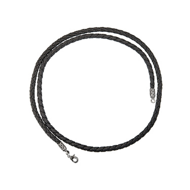 Ювелирный шнурок Гайтан черный, Плетеная Экокожа 4 мм с серебряным замком, Чернение