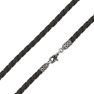 Ювелирный шнурок Гайтан черный, Плетеная Экокожа 4 мм с серебряным замком, Чернение