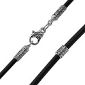 Ювелирный шнурок Гайтан черный, Каучук 3 мм с серебряными вставками и замком, Чернение Колье,Шнурок,Гайтана,Серебро,Каучук,с вставкой Серебряная вставка Белая,Черная цвета,с замком Карабинный,РОССИЯ
