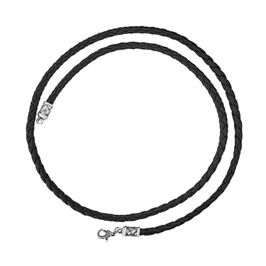 Ювелирный шнурок Гайтан черный, Экокожа плетеная 4 мм с серебряным замком, Чернение