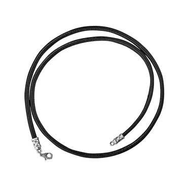 Ювелирный шнурок Гайтан черный, Экокожа 4 мм с серебряным замком, Чернение