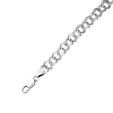 Серебряная мужская цепь, плетение Плоский Бисмарк, родирование, ширина 0,9 см