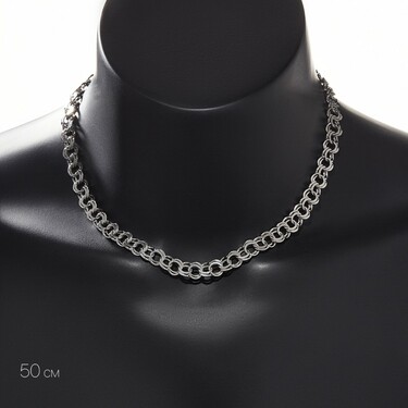 Серебряная мужская цепь, плетение Плоский Бисмарк, родирование, ширина 0,9 см