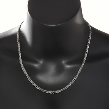 Серебряная мужская  цепь, плетение Двойной ромб, родирование, ширина 5 мм