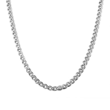 Серебряная мужская  цепь, плетение Двойной ромб, родирование, ширина 5 мм