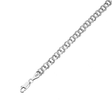 Серебряная мужская цепь, плетение Плоский Бисмарк, родирование, ширина 5,8 мм