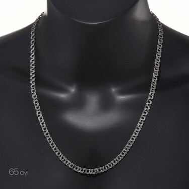 Серебряная мужская цепь, плетение Плоский Бисмарк, родирование, ширина 5,8 мм