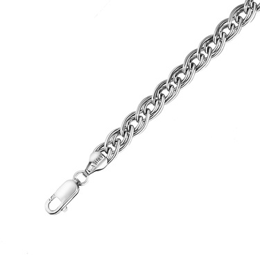 Серебряная мужская  цепь, плетение Двойной ромб, родирование, ширина 6,8 мм