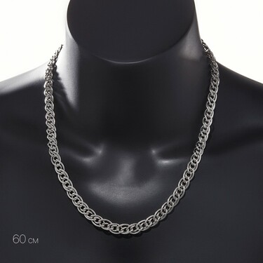 Серебряная мужская цепь, плетение Двойной ромб, родирование, ширина 8,8 мм