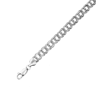 Серебряная мужская цепь, плетение Плоский Бисмарк, родирование, ширина 7,6 мм
