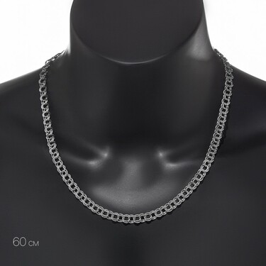 Серебряная мужская цепь, плетение Плоский Бисмарк, родирование, ширина 7,6 мм