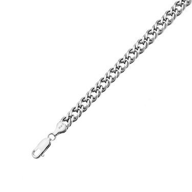 Серебряная мужская цепь, плетение Двойной ромб, родирование, ширина 6,6 мм