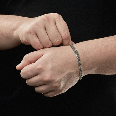 Серебряный мужской браслет, плетение Двойной ромб, в родии, ширина 7 мм