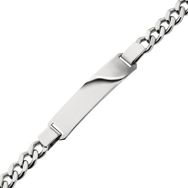 Серебряный мужской браслет с проставкой для гравировки, плетение Панцирь, в родии, ширина 7,7 мм