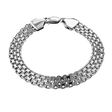 Серебряный мужской браслет, плетение Якорь четырехрядный, в родии, ширина 9,3 мм