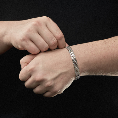 Серебряный мужской браслет, плетение Якорь четырехрядный, в родии, ширина 9,3 мм