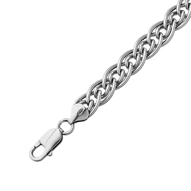 Серебряный мужской браслет, плетение Двойной ромб, в родии, ширина 0,9 см