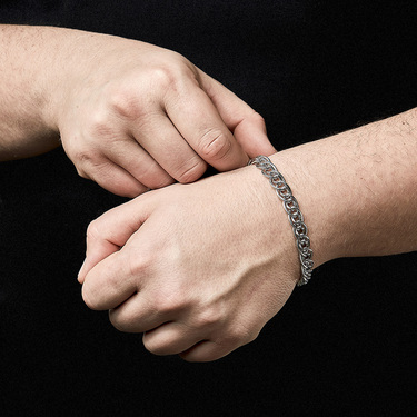 Серебряный мужской браслет, плетение Двойной ромб, в родии, ширина 0,9 см