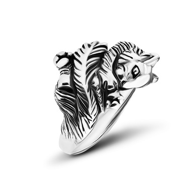 Серебряное женское кольцо "Кошка", чернение