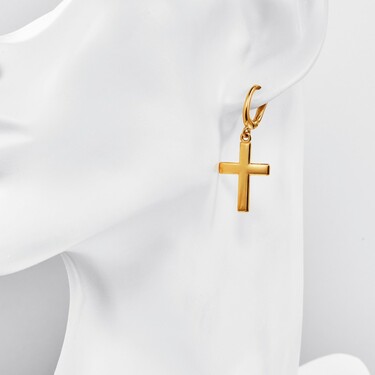 Серебряные длинные серьги с подвесками Крестики, позолота