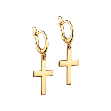 Серебряные длинные серьги с подвесками Крестики, позолота