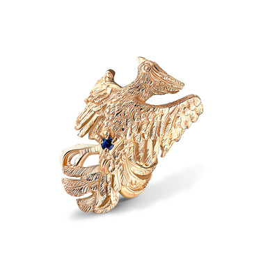 Серебряное кольцо Птица Феникс / Разъемное / Регулируемое / Не замкнутое / Безразмерное, позолоте