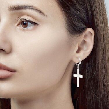 Серебряные длинные серьги с подвесками 